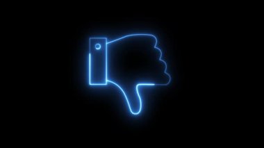 A looping neon blue thumbs down symbol animation appears on a black background, conveying negative feedback, rejection, or dissatisfaction in a modern, futuristic style.