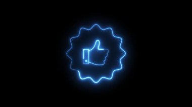 A glowing neon blue thumbs up symbol animates within a dynamic wavy circle on a black background, creating an abstract and looping motion graphic for positive social media interaction.