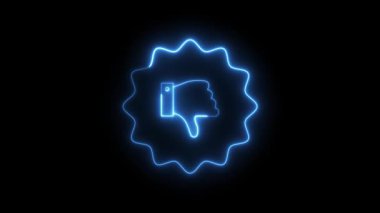 A dynamic looping animation features a glowing blue neon thumbs-down gesture within an abstract wavy border on a black background, perfect for negative feedback or disapproval concepts.