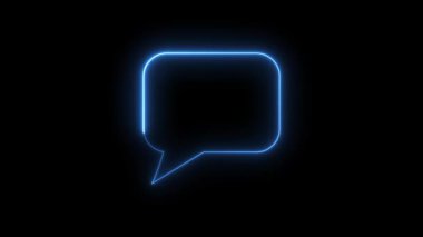 A bright blue neon glowing speech bubble outline is animated with a smooth line drawing effect, looping seamlessly on a black background, perfect for digital communication and technology concepts.
