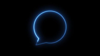 A vibrant blue neon looping animation of a speech bubble draws itself on a dark background, perfect for modern communication, chat, or dialogue concepts.