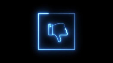 Vibrant abstract looping neon thumbs down animations with glowing lines and square frames. Multiple colors on a black background, ideal for negative feedback, social media, or UI elements.