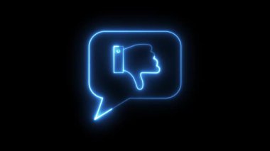 This abstract neon dislike symbol animation, looping seamlessly in vibrant colors like pink, blue, and green on a dark background, represents negative feedback or rejection online.