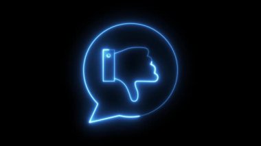 Animated glowing neon thumbs down signs in speech bubbles with various colors, looping abstract animation perfect for negative feedback or disapproval.