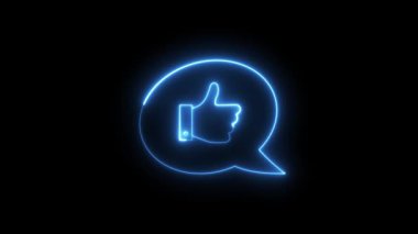 Animated neon thumbs up icons in speech bubbles loop on black, glowing with vibrant pink, blue, green, aqua, and red colors, ideal for social media engagement and positive feedback.