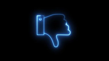 This looping abstract neon animation features glowing thumbs down symbols in vibrant colors, appearing on a black background, perfect for negative feedback, disapproval, or bad ratings.