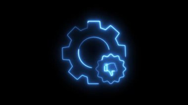 A seamless looping neon blue abstract animation depicts a glowing gear symbol with a thumbs down, signifying settings errors, system malfunctions, or poor feedback.