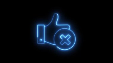 Abstract neon blue line drawing animation of a thumbs up with a cross symbol, denoting dislike or rejection, looping seamlessly on a dark background for modern digital content.