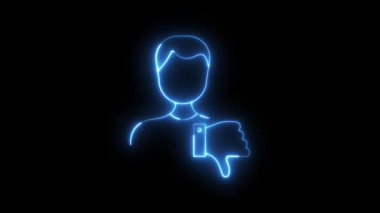 A looping blue neon animated outline of a user showing a thumbs down gesture on a black background, representing disapproval, dislike, or negative feedback.