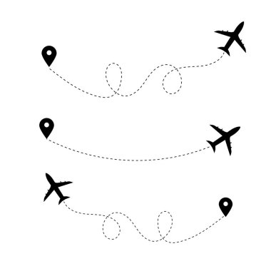 Uçak Uçuş Rotası Simgesi - Noktalı Çizgi Seyahat Tasarımı - Uçak hattı rota vektör kavramı