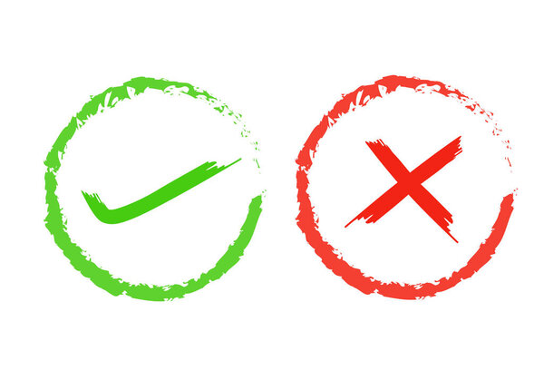 Проверьте значки и крестовые значки Зеленый клещ и Красный X-образный знак для одобрения и неодобрения