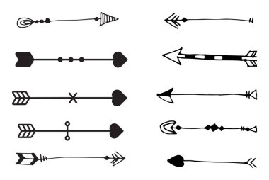 El Çekimi Dekoratif Ok Vektörü Boho Biçimli Siyah Çizgi Okları Koleksiyonunu Ayarla