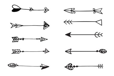 El Çekimi Dekoratif Ok Vektörü Boho Biçimli Siyah Çizgi Okları Koleksiyonunu Ayarla