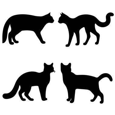 Kara Kedi Silüeti Yürürken ve Ayakta Kalan Kedi Vektörü El Sanatları, Çıkartmalar ve Tasarımlar İçin Seti