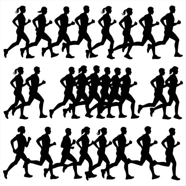 Jogging People Silhouette Clipart Koşu Sporu Vektör Grafikleri Maratonu