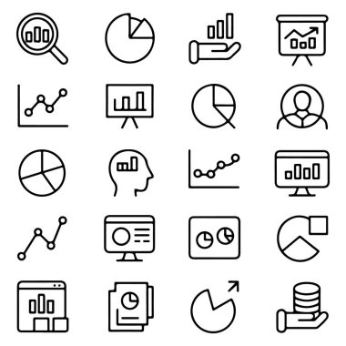 Veri Analizi ve İş Büyümesi Simgesi Vektör Çizgisi Resmini Ayarla