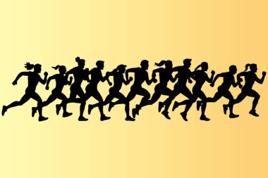 Koşan Grup Siluet Maratonu Koşucular Vektör İllüstrasyonu