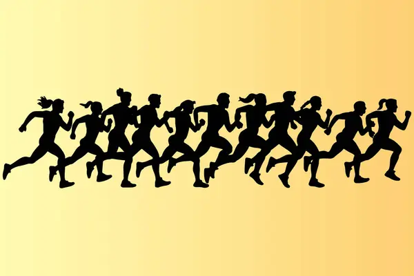 Koşan Grup Siluet Maratonu Koşucular Vektör İllüstrasyonu
