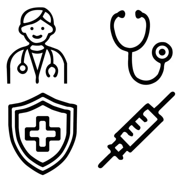 Medical Icon Set  Doctor, Stethoscope, Vaccine, Health Shield Vector Illustration