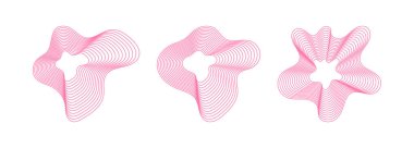 Bir dizi çizgi dalga sıvısı şekilleri. Çember geometrik soyut sıvı kara formların toplanması, kart, davetiye, duvar kağıdı, poster için modern fütürist barbarlık tasarımı