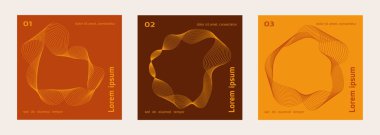 Bir dizi çizgi dalga sıvısı şekilleri. Çember geometrik soyut sıvı kara formların toplanması, kart, davetiye, duvar kağıdı, poster için modern fütürist barbarlık tasarımı