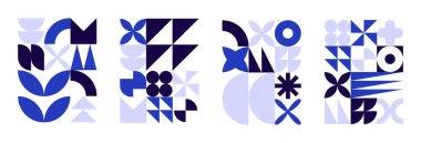 Set, geometrik şekiller koleksiyonu. Şekilleri farklı olan modaya uygun bir set. Bauhaus, fütürist, memphis. Siyah Bauhaus şekilleri, geometrik soyut şekiller. Modern biçim