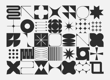 Geometrik parlak renk desenli arka plan, Bauhaus şekilleri desen, Bauhaus neo gaddarlığı soyut arka plan, kart, davetiye, yer ile modern geometri modayı tasarımı