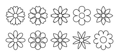 Hamur rengi papatyalar geometrik figürler, soyut çiçek siluetleri koleksiyonu beyaz üzerine izole çiçek ikonları