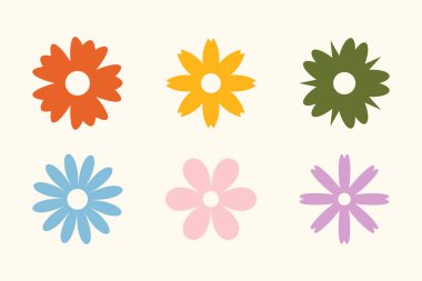 Hamur rengi papatyalar geometrik figürler, soyut çiçek siluetleri koleksiyonu beyaz üzerine izole çiçek ikonları