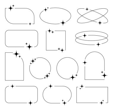 Yıldız şekilli minimalist modern y2k çizgileri. Işıl ışıl y2k vektör çerçeve geometrik elementler topluluğu kare, dikdörtgen. Moda vektör tasarımı