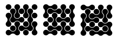 Siyah sıvı halka noktaları olan bir arkaplan. Beyazın meta-kristal desenleri. soyut geometrik şekiller koleksiyon noktası hareket düz simgesi