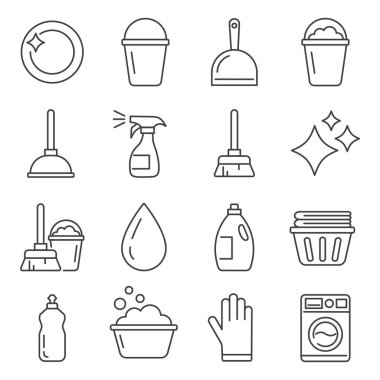 Düzenlenebilir felçli temizlik ve temizlik çizgisi simgeleri