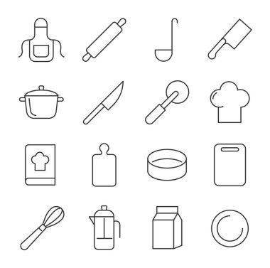Düzenlenebilir felçli mutfak gereçleri ve yemek ikonları