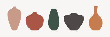 Vazo seti. Vazo siluetleri koleksiyonu, çeşitli siyah soyut vazolar