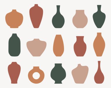 Vazo seti. Vazo siluetleri koleksiyonu, çeşitli siyah soyut vazolar