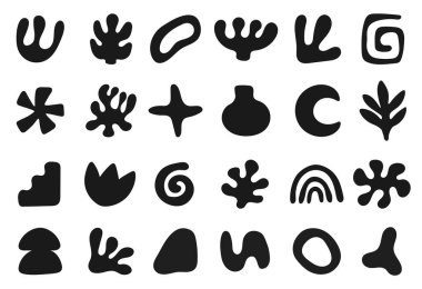 siyah damlacık matisse deseni, modern tarzda organik şekiller, kusursuz desenli arkaplan, vektör soyut botanik çiçek koleksiyonu tasarımı, damlacıklar Matisse soyut doğa yaprağı duvar kağıdı