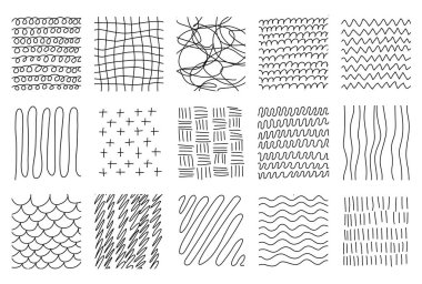El çizimi deseni seti, karalama ögesi, el çizimi doku koleksiyonu, soyut şekil desenleri