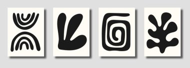 siyah damlacık matisse deseni, modern tarzda organik şekiller, kusursuz desenli arkaplan, vektör soyut botanik çiçek koleksiyonu tasarımı, damlacıklar Matisse soyut doğa yaprağı duvar kağıdı