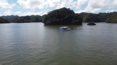 Dominik Cumhuriyeti Plajı 'ndaki Tropik Cennet, Tekneler, Adalar ve Koloni Mimarisi seyahat, turizm ve yaşam tarzı görselleri için idealdir.