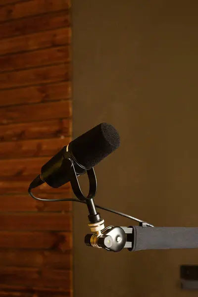 Siyah arka planda siyah stüdyo mikrofonu