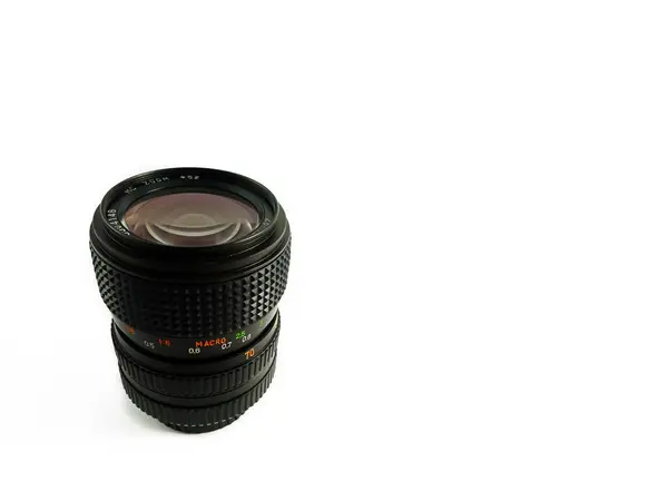 Beyaz Arkaplanda Bir Vintage Zoom Kamerasının Yakın Çekimi Lensleri