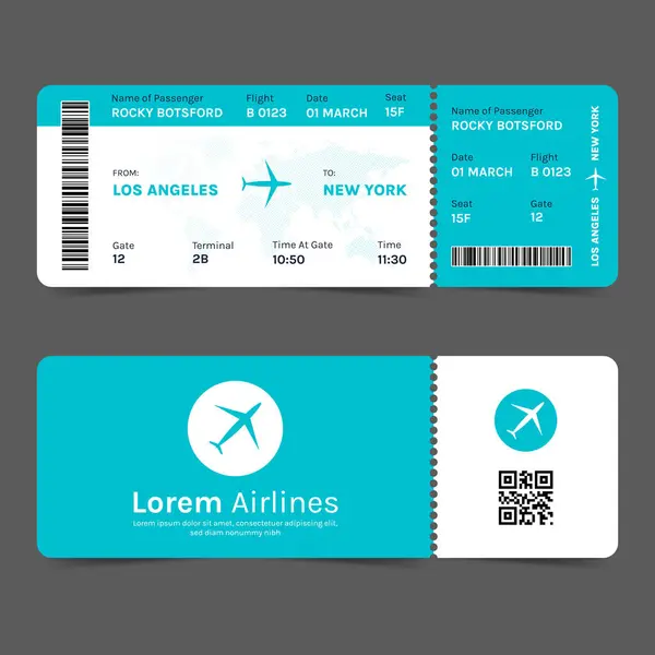 Gerçekçi Uçak Bileti ve Uçuş Geçiş Kartı Seyahat Temaları için Çizim Şablonu