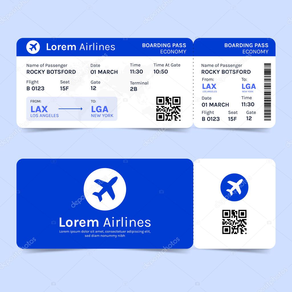Flat design plane ticket, boarding pass concept illustration template