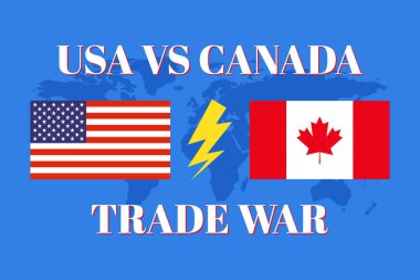 ABD Kanada Ticaret Savaşı Konseptine karşı. Bayrak Resimleriyle Gümrük Çakışması ve Küresel Ticaret Politikası