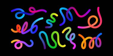 Renk Gradyan Çizgileri ve Soyut 3D Şekiller Dalgalı Gökkuşağı Kurdeleleri ve Sarmal Geometrik Elementler