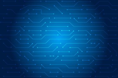 Mavi Devre Şablonu, Mikroçip ve Güç Hatları ile Soyut Dijital Teknoloji Arkaplanı