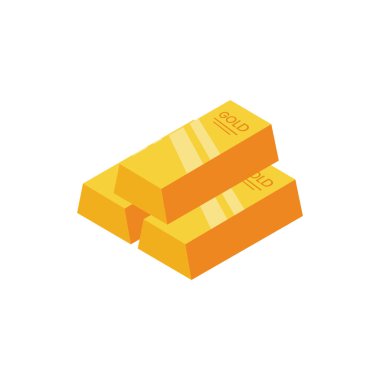 Web Tasarımı için Isometric Altın Çubuk Vektör İllüstrasyonu, Beyaz Arkaplanda Parlak Ingot İzole Edildi