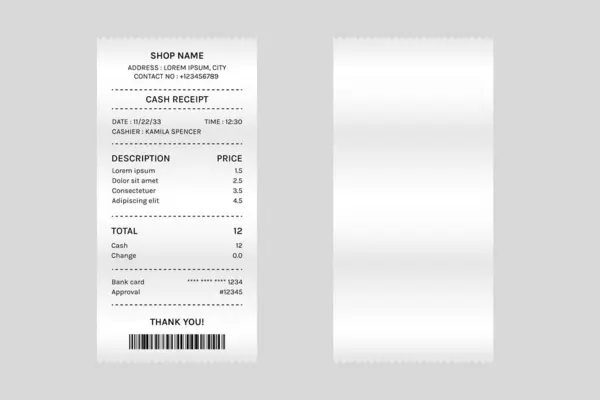 Bir Dükkan, Süpermarket veya Restoran İşlemler için Beyaz Kasiyer Fişi Şablonu