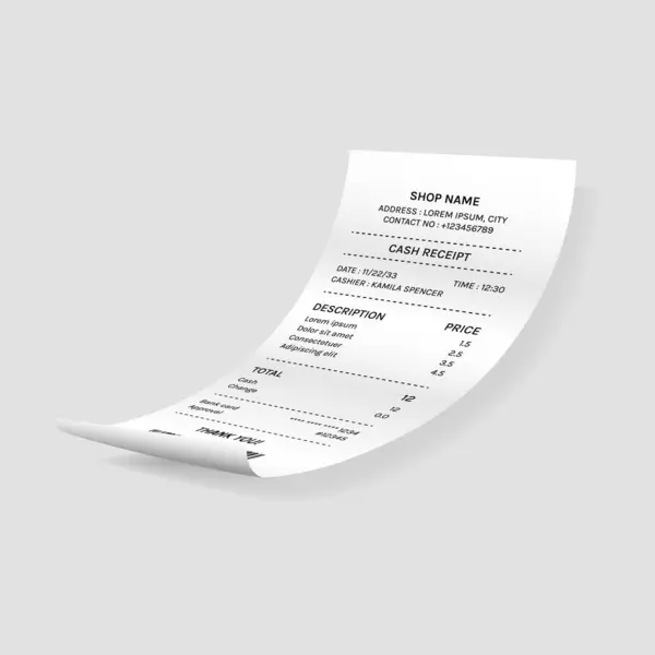 Gölge ile Ödeme Çeki ve Eğri Makbuzlar. Aktarımlar için Fatura ve Fatura Biçimi Al