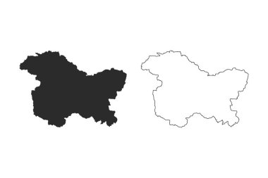 Jammu ve Kashmir harita vektör silueti beyaz arkaplanda izole edildi